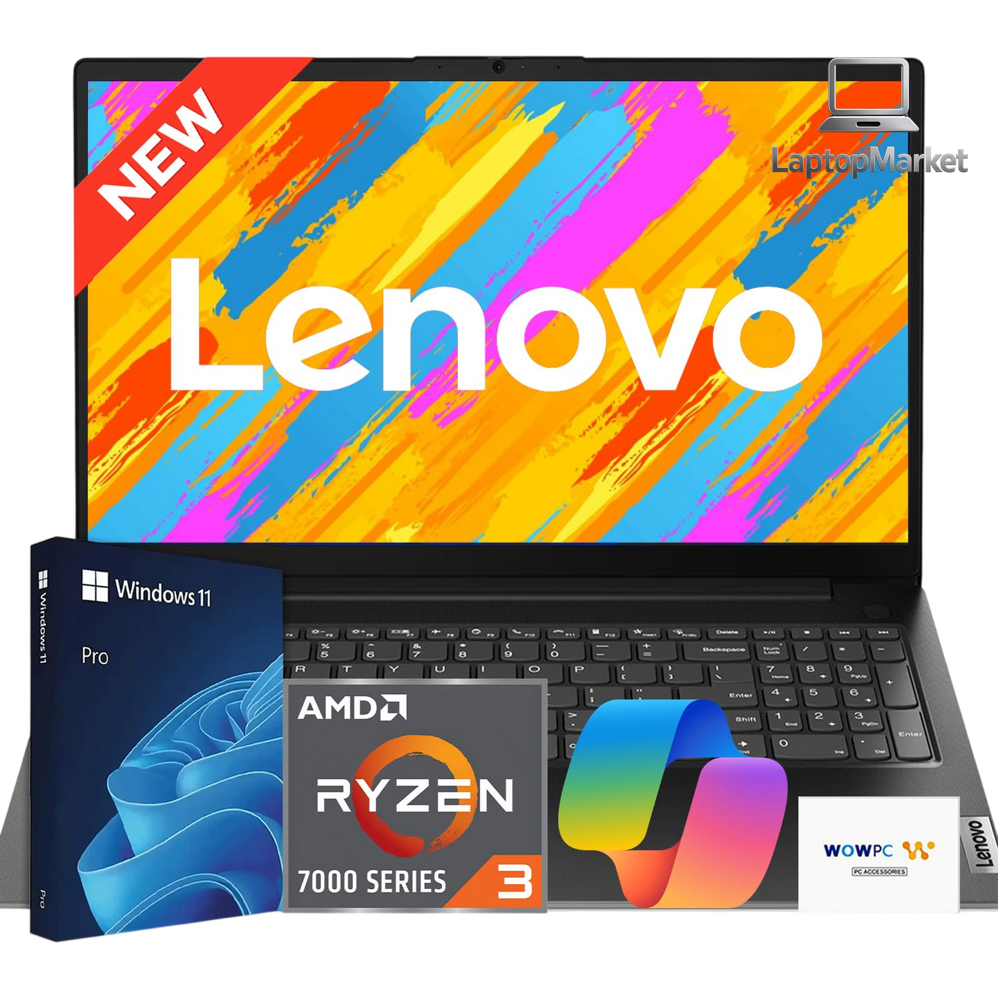 Lenovo V15 Business Laptop 2026 Edition, AMD Ryzen 3 7000-Series(Beat i7-1065G7), 15.6" FHD Display, 16GB DDR5 RAM, 256GB NVMe SSD, Wi-Fi 6, RJ-45, Dolby Audio, Windows 11 Pro, WOWPC USB, no Mouse