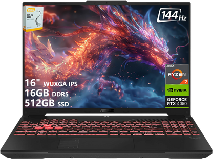 ASUS TUF A16 Gaming Laptop | 16" WUXGA IPS 144Hz | AMD 6-Core Ryzen 7 7445HS | 16GB DDR5 512GB SSD | NVIDIA GeForce RTX 4050 (194 AI Tops) | Backlit Keyboard USB 4 Wi-Fi 6 Win11 w/DLCA Accessory