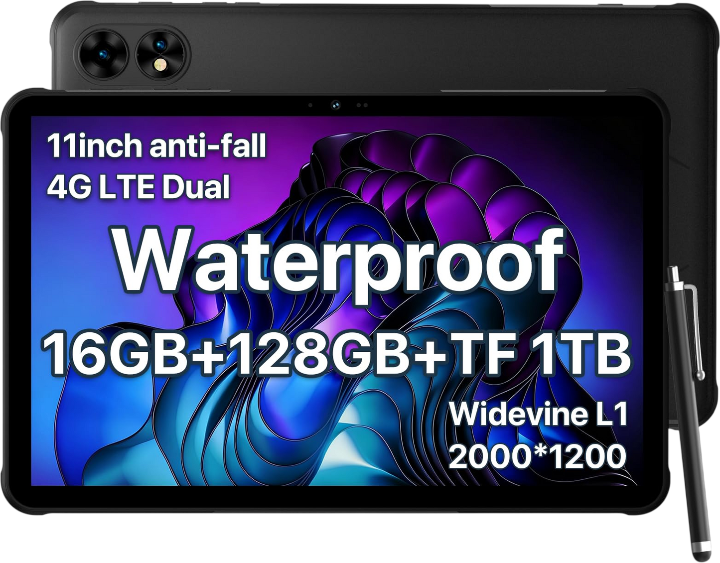 UMIDIGI 2K 11inch Rugged Tablet Android,Active T1 Octa-core 16GB RAM+128GB ROM,10000mAh,16+16+8MP Camera Waterproof Tablet with SIM Card Slot Unlocked/Stylus Pen/4G LTE/WiFi-5/BT 5.0/GPS,Warranty