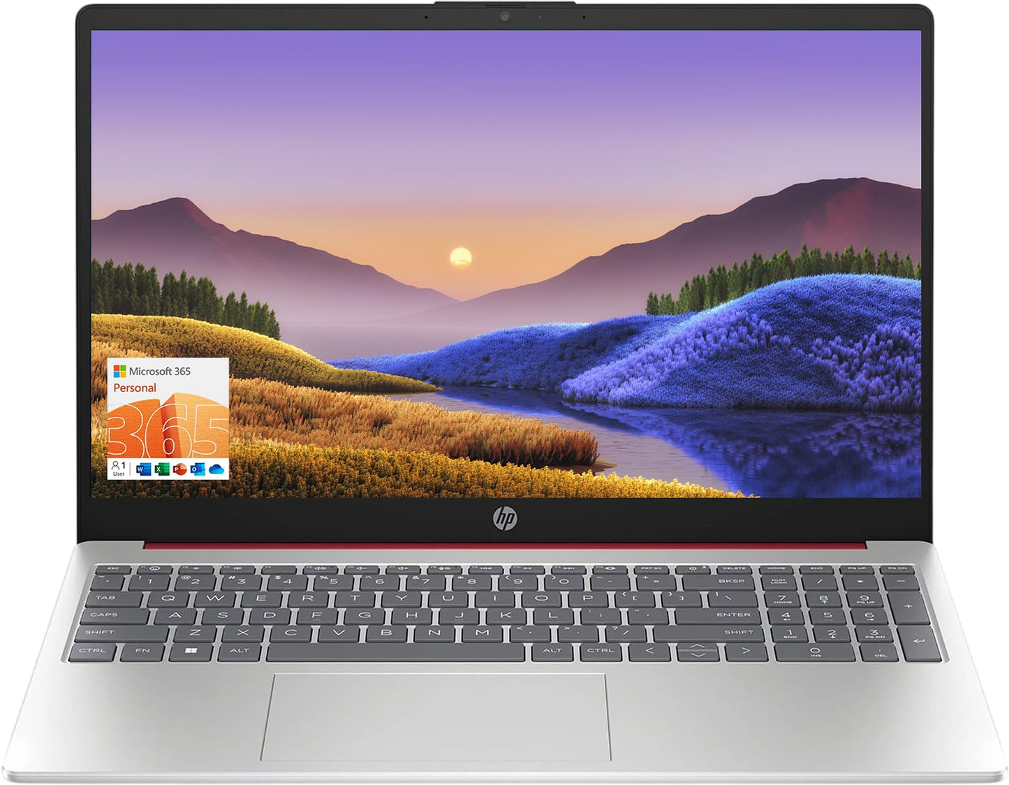 HP 15.6" Portable Laptop (Include 1 Year Microsoft 365), HD Display, Intel Quad-Core N200 Processor, 16GB RAM, 128GB Storage, Wi-Fi 5, Webcam, HDMI, Numeric Keypad, Windows 11 Home, Red