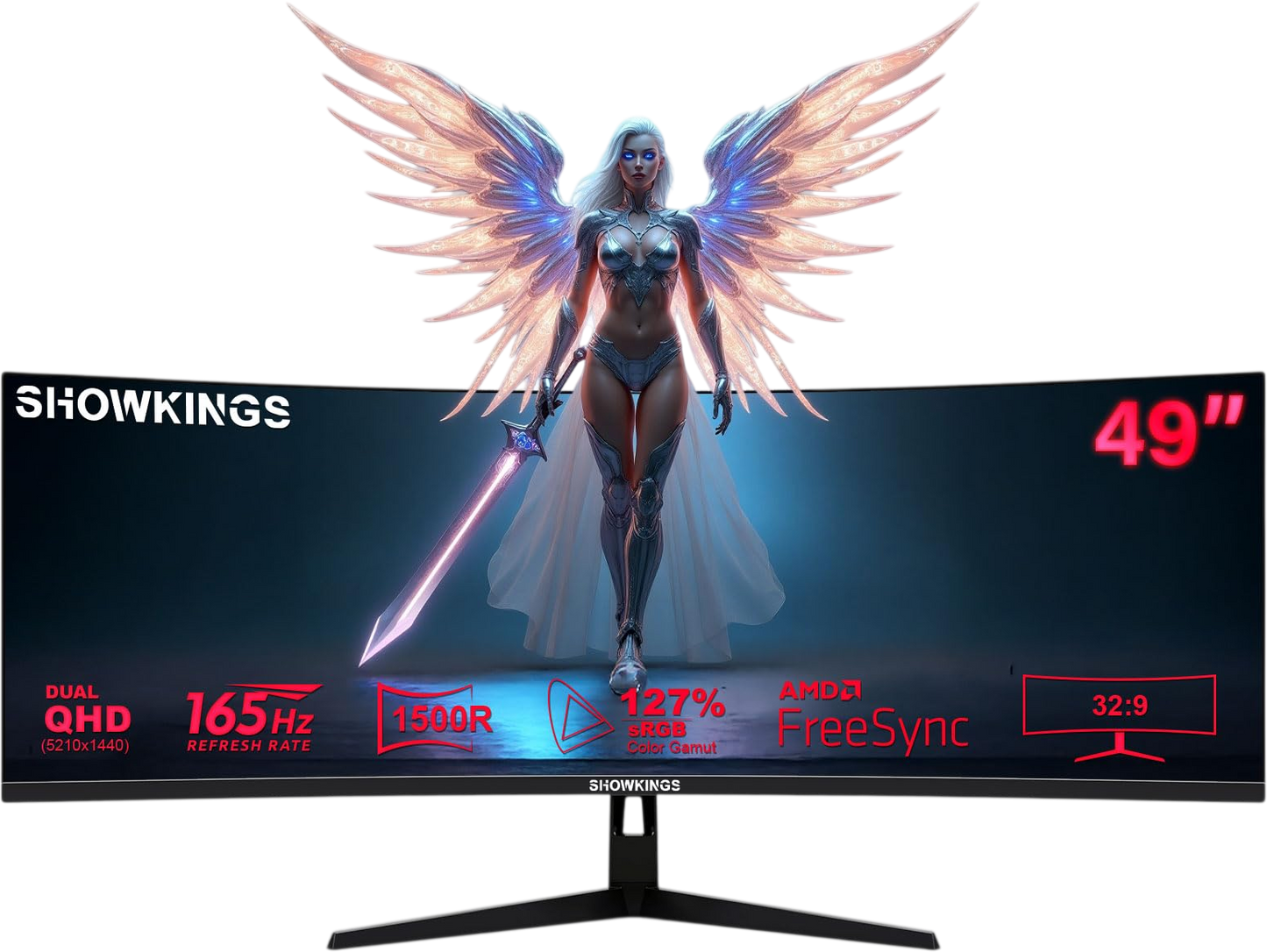 SHOWKINGS 49 Inch Curved Ultrawide QHD Gaming Monitor, 1500R 165Hz 32:9 QHD 5120x1440 Computer Monitor, 127% sRGB VESA Display HDR, Supports Wall Mounted Installation, Eye Care
