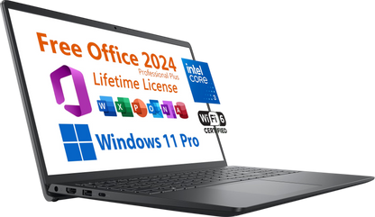 Dell 2025 Inspiron 15 Business Laptop, Free Microsoft Office 2024 Lifetime License, 15.6 FHD, Intel 6-Core Core 3 100U 4.7 GHz, 8GB RAM, 256GB PCIe SSD, Windows 11 Pro, Toree Wireless Earbuds