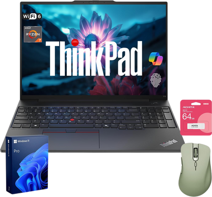 Lenovo ThinkPad E16 Gen 2 Laptop | 16" FHD+ | AMD Ryzen 7 7735U | 32GB DDR5 RAM | 1TB SSD | Fingerprint | Backlit Keyboard | | Webcam | HDMI | Wi-Fi 6 | Windows 11 Pro | Black | with Bundle Set