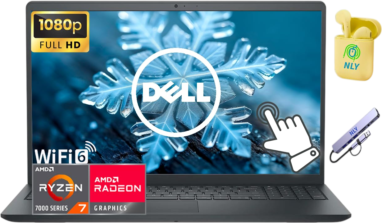 Dell Inspiron 15 Laptop, 15.6" FHD Touch Screen Business Laptop Computer, 8-core AMD Ryzen 7 Processor, 24GB RAM 1TB Storage (512GB SSD+512GB Docking Station Set), Windows 11 Laptop, Black