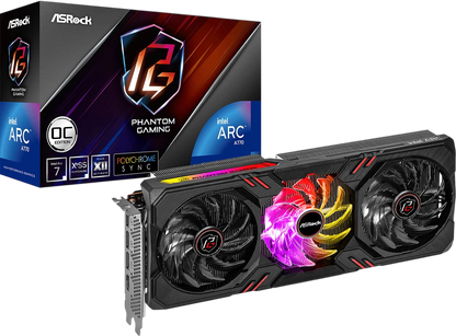 ASRock Intel Arc A770 Graphics Phantom Gaming 16G OC 2200 MHz 17.5 Gbps 256-bit GDDR6 7680x4320 DisplayPort HDMI 0dB Silent Cooling Video Card