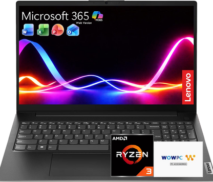 Lenovo 2026 V15 Business Laptop with Microsoft Office 365, AMD 7000 Series Ryzen CPU (Beats Intel i7-1160G7), 15.6" FHD IPS Display, 16GB RAM, 256GB SSD, RJ-45, Windows 11 Pro, WOWPC USB, No Mouse