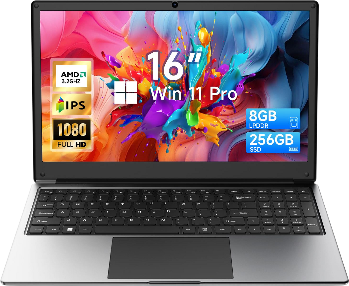 Exilapsire 16 inch Laptop Computer,8GB RAM 256GB SSD Storage Laptop PC,with AMD A9 Processor(up to 3.2GHz),IPS FHD Display,Win11 Pro,Students & Work Notebook Computer,9000mAh Battery,Cooling System