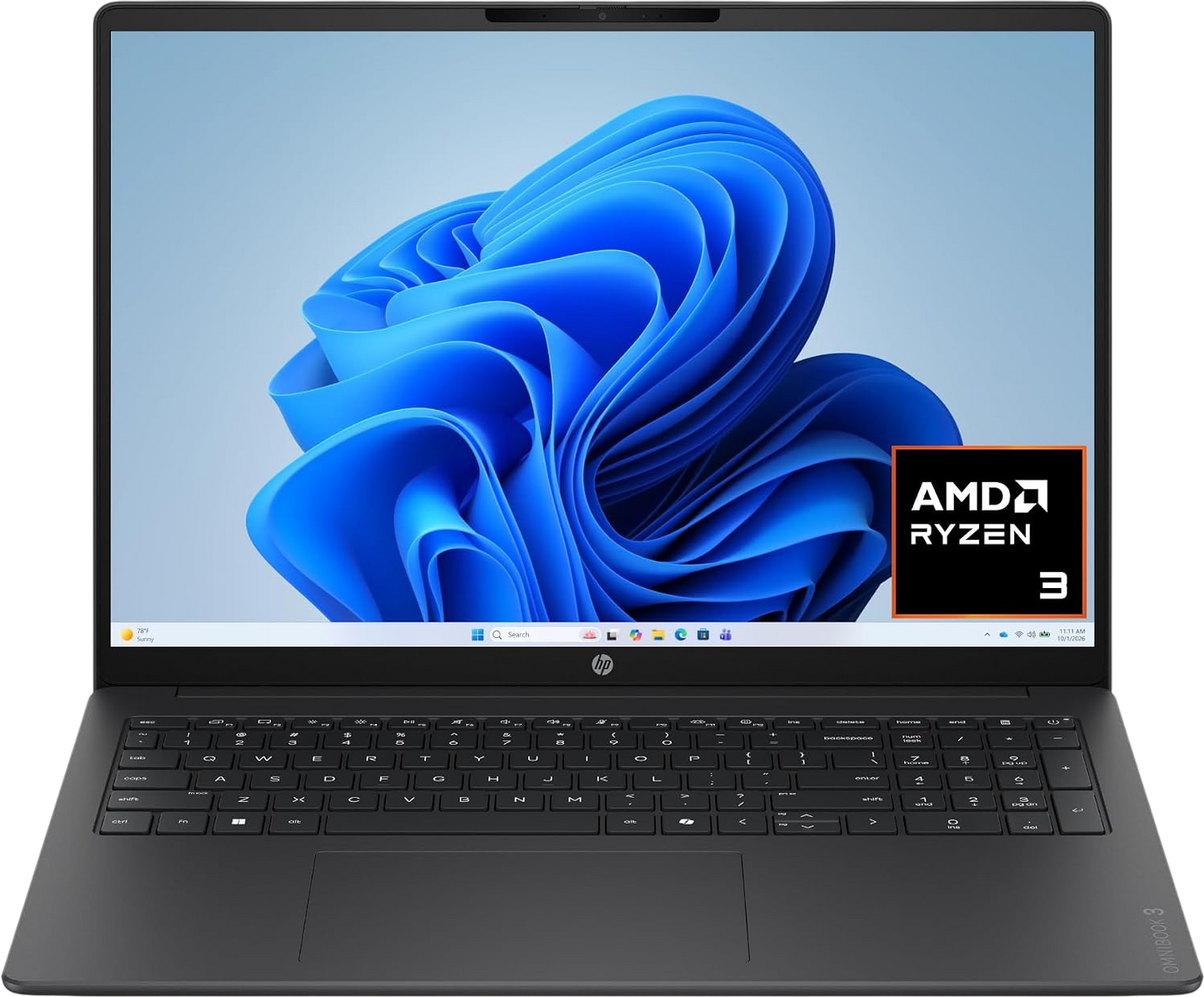 HP OmniBook 3 16 inch Laptop PC, 2K Touchscreen, AMD Ryzen 3 30, 8 GB RAM, 256 GB SSD, AMD Radeon 610M GPU, Windows 11 Home, Mica Silver, 16-by0199nr