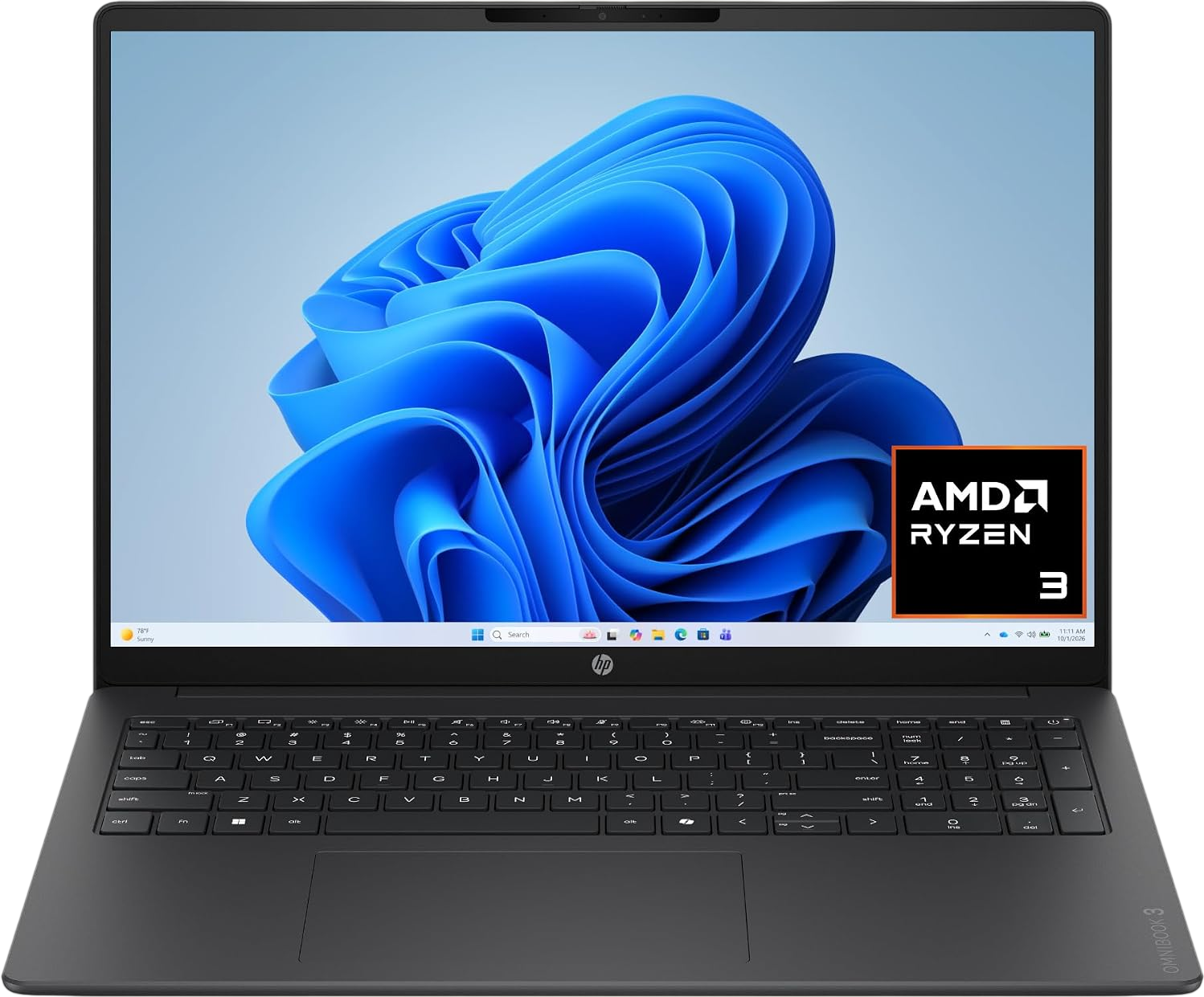 HP OmniBook 3 16 inch Laptop PC, 2K Touchscreen, AMD Ryzen 3 30, 8 GB RAM, 256 GB SSD, AMD Radeon 610M GPU, Windows 11 Home, Mica Silver, 16-by0199nr