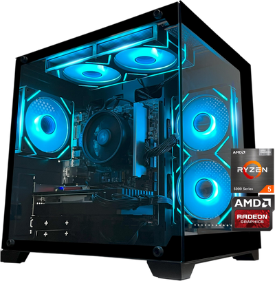 SKYESEV Gaming PC Desktop Computer, AMD Ryzen 5 5500, RX6500XT 4GB Graphics, 16GB DDR4 RAM, 512GB NVMe SSD, ARGB Fans, Game Design Office