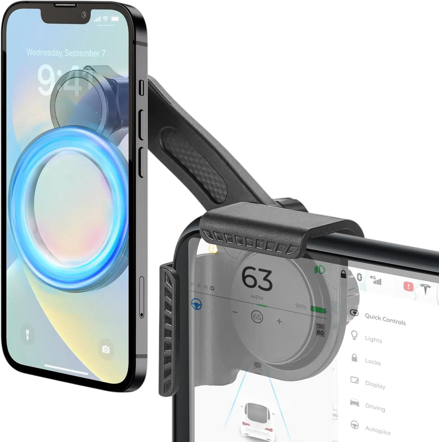 for Tesla Phone Mount, Magsafe Strongest Magnetic Tesla Phone Holder for Tesla Model 3/Model Y/Cybertruck Accessories 2024, No Glue for Car Phone Mount for Tesla with Magnetic Ring Fits for All Phone