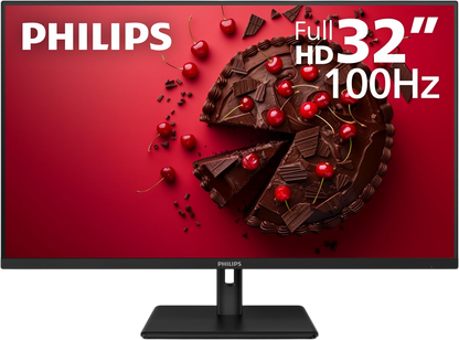 Philips 32E1N1100L 32"' Frameless Monitor, FHD 1920 x 1080, VA Panel, Adaptive-Sync 100Hz, VESA, 4Yr Advance Replacement Warranty, Black