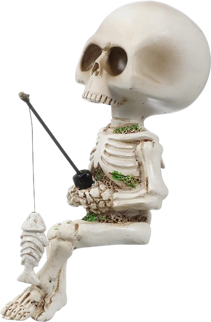 GANAZONO Skeleton Aquarium Decoration Skull Fish Reptile Tank Decor Fishing Skull Statue Resin Skeleton Figurines Sculptures Halloween Decoration