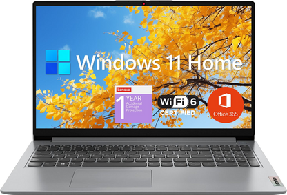 New Lenovo IdeaPad 1 Student Laptop, 15.6" FHD Display, Intel Dual Core Processor, 12GB RAM, 512GB SSD + 128GB eMMC, 1 Year Office 365, Wi-Fi 6, Webcam, Bluetooth, SD Card Reader, Windows 11 Home, Grey