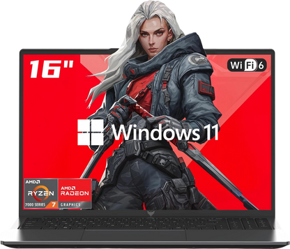 MALLRACE 2026 AMD Gaming Laptop, 16 inch Laptop Computer with AMD Ryzen 7 7730U Series(8C/16T, Up to 4.5GHz), 16GB RAM 512GB NVMe SSD Laptop, AMD Radeon Graphics, WiFi-6, Backlit KB, HDMI