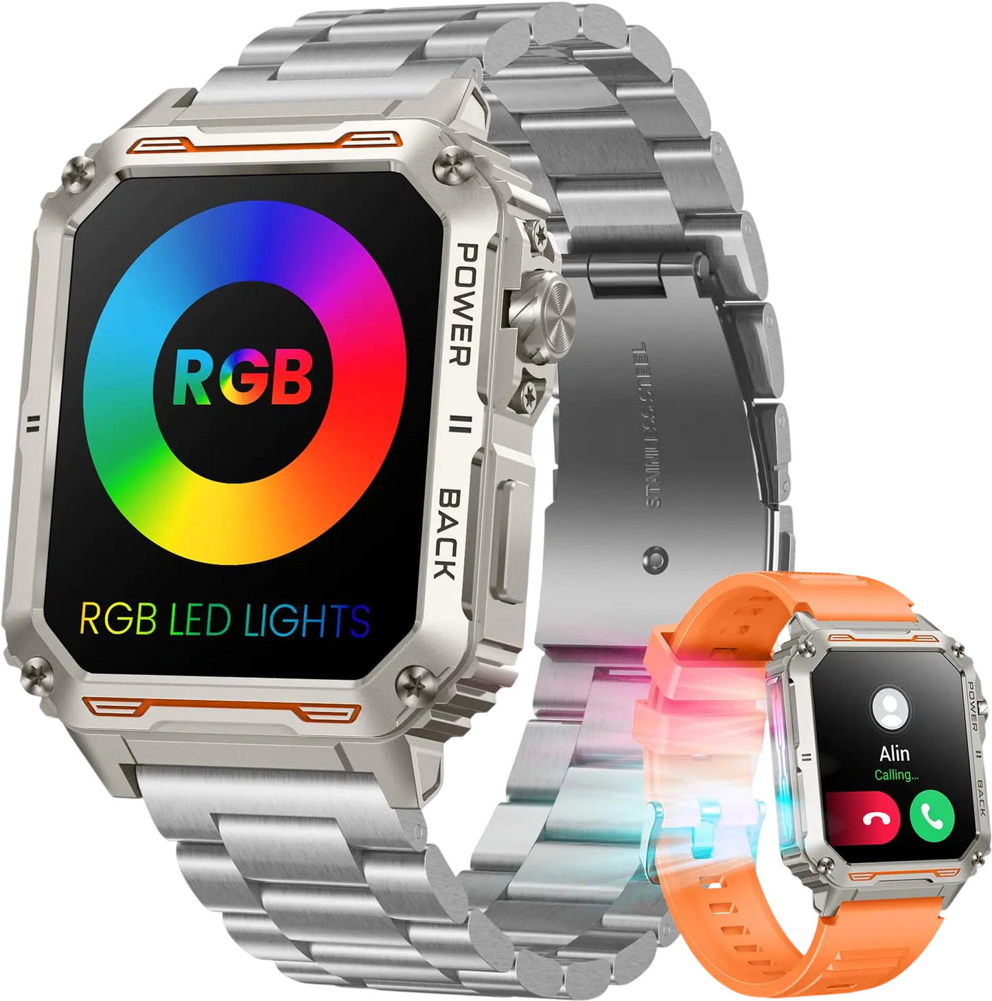 Smartwatch for Men Fitness Tracker Watch: 1.91" Touchscreen Smart Watch with RGB LED Lights Answer/Make Call Pedometer Heart Rate Blood Pressure Monitor Activity Tracker Waterproof for Android iOS