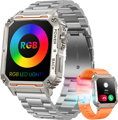Smartwatch for Men Fitness Tracker Watch: 1.91" Touchscreen Smart Watch with RGB LED Lights Answer/Make Call Pedometer Heart Rate Blood Pressure Monitor Activity Tracker Waterproof for Android iOS