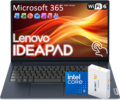 Lenovo 15.6" FHD Touchscreen Laptop w/MS Office 365 for The Web, 13th Gen Intel 10-Core i5-1335U(Beats i7-1255U), 8GB RAM, 756GB Storage(256GB SSD+500GB External Drive), Windows 11, WOWPC, No Mouse