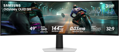 Samsung 49" Odyssey OLED G9 (G91SD) Dual QHD QD-OLED G-Sync Compatible Curved Gaming Monitor, 144Hz, 0.03ms, AMD FreeSync Premium Pro, Ergonomic Stand, 3 Year Warranty, LS49DG910SNXZA, 2024