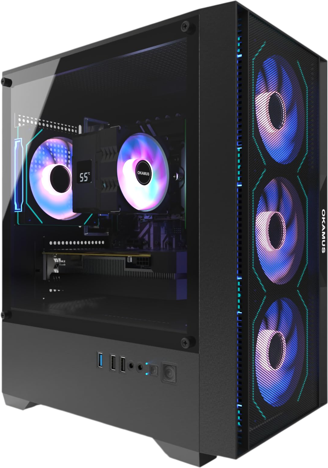 OKAMUS Gaming PC, i7 CPU, GTX 1660 Super 6GB Graphics, 512 GB M.2, 16 GB RAM Pre-Built Computer, RGB Fans x 4, Win 11 Home，WiFi 6 + 5.2/5.3, 550W PSU (i7+GTX 1660S+512GB+16GB)