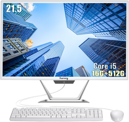 suevery All-in-One PC 21.5 AIO Desktop Computer Core I5, 512G SSD, DDR4 16G RAM, HD Webcam, Wi-Fi6, 1080P Gaming All in One 22" FHD Business Display for Home Office with Keyboard & Mouse