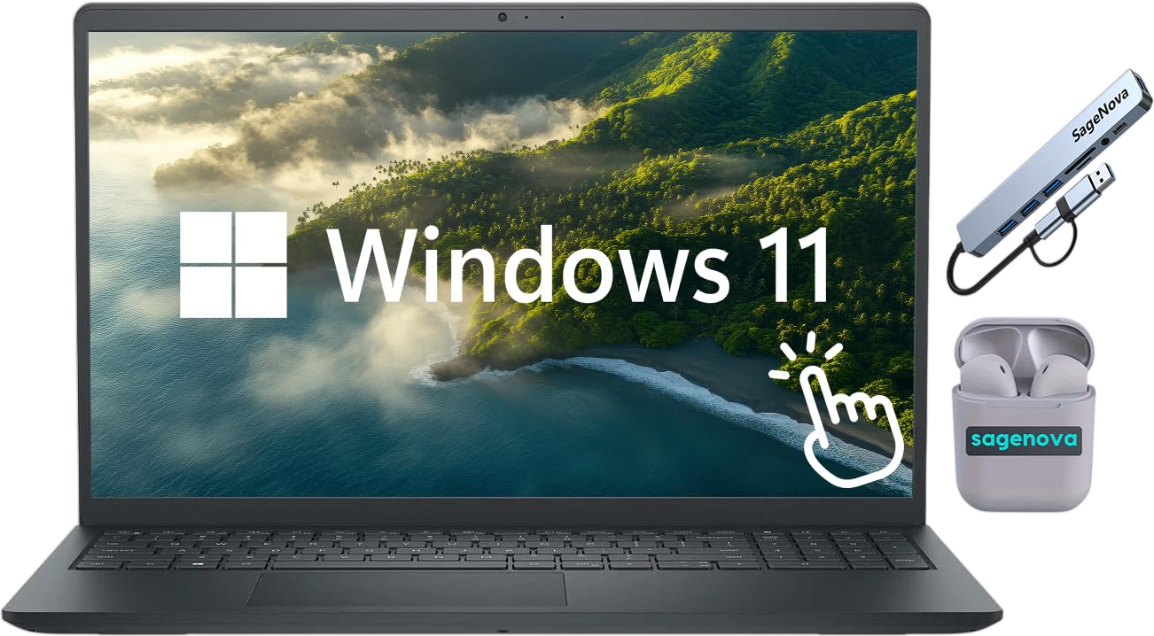 NEW Dell Inspiron Touchscreen Laptop, 15.6" Business & Student Laptop Computer, Windows 11 Home 16GB RAM 1TB Storage (512GB SSD+512GB Docking Station Set), AMD Ryzen 7 7730U, SageNova Earphones, Black