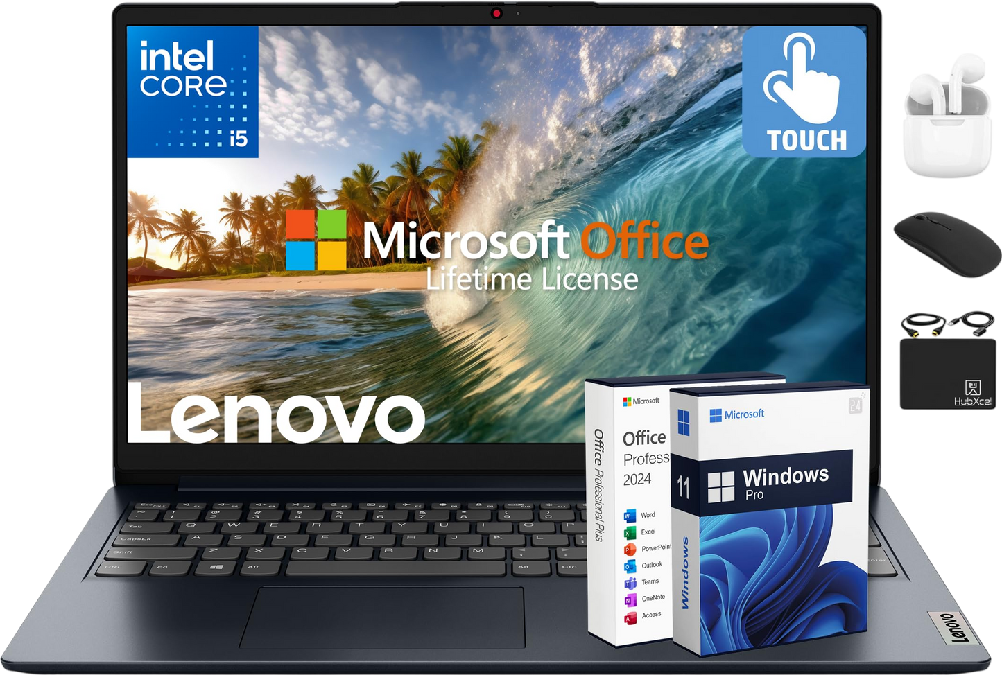 Lenovo IdeaPad Business Laptop, 15.6" FHD Touchscreen, Powerful 10-Core Intel i5-1334U, AI Copilot Computer, 24GB RAM, 1TB Storage (512GB SSD+500GB Ext), HubxcelAccessory, Win 11 Pro, Lifetime Office