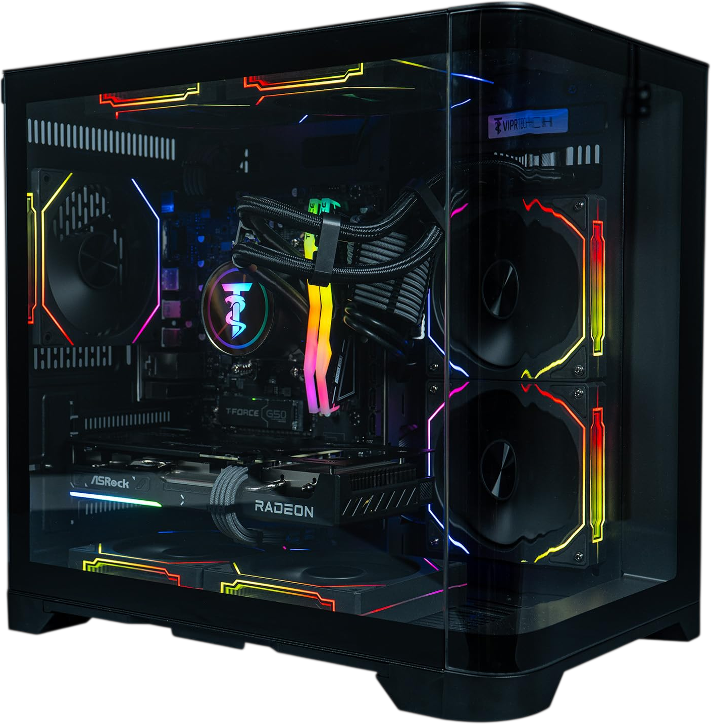 ViprTech Reaper 2.5 Liquid-Cooled PC - AMD Ryzen 7 8700F (5.0Ghz Turbo), AMD RX 9060 XT 16GB, 16GB DDR5 RAM, 1TB NVMe SSD, 800W Gold PSU, VR-Ready, WiFi BT, Win 11, Gaming Desktop Computer, Black