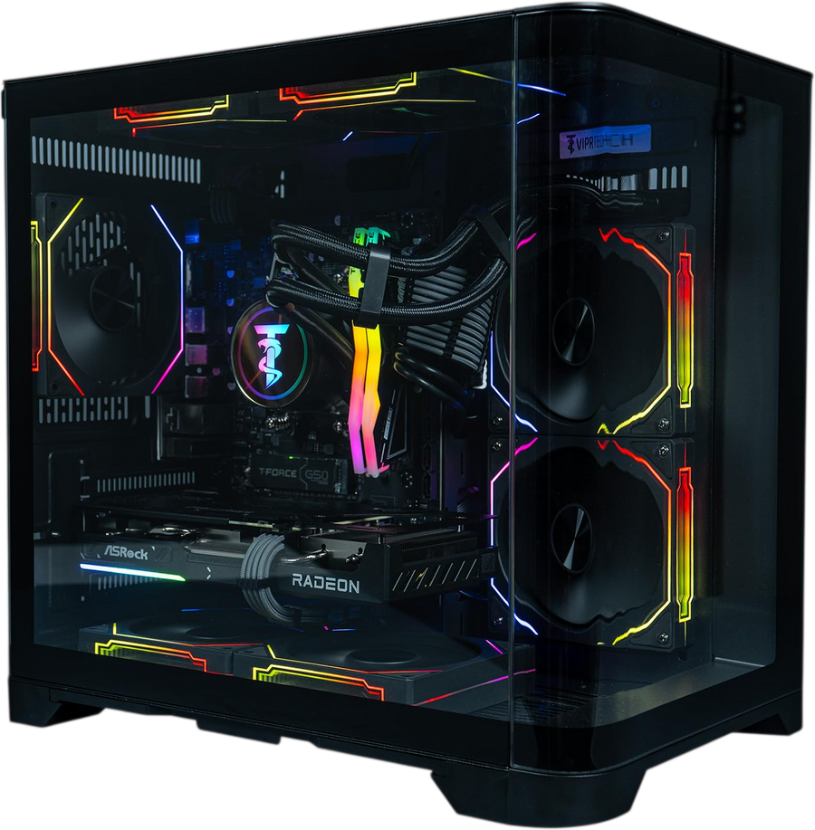 ViprTech Reaper 2.5 Liquid-Cooled PC - AMD Ryzen 7 8700F (5.0Ghz Turbo), AMD RX 9060 XT 16GB, 16GB DDR5 RAM, 1TB NVMe SSD, 800W Gold PSU, VR-Ready, WiFi BT, Win 11, Gaming Desktop Computer, Black