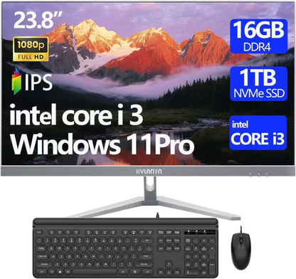 HVLANYN 23.8-Inch Fhd All-in-One Desktop Compute,Core i3 16GB DDR4 RAM,1TB PCIe SSD,1920x1080 FHD Display, WiFi, Bluetooth,Mouse and Keyboard Include,with 1-Year Warrant