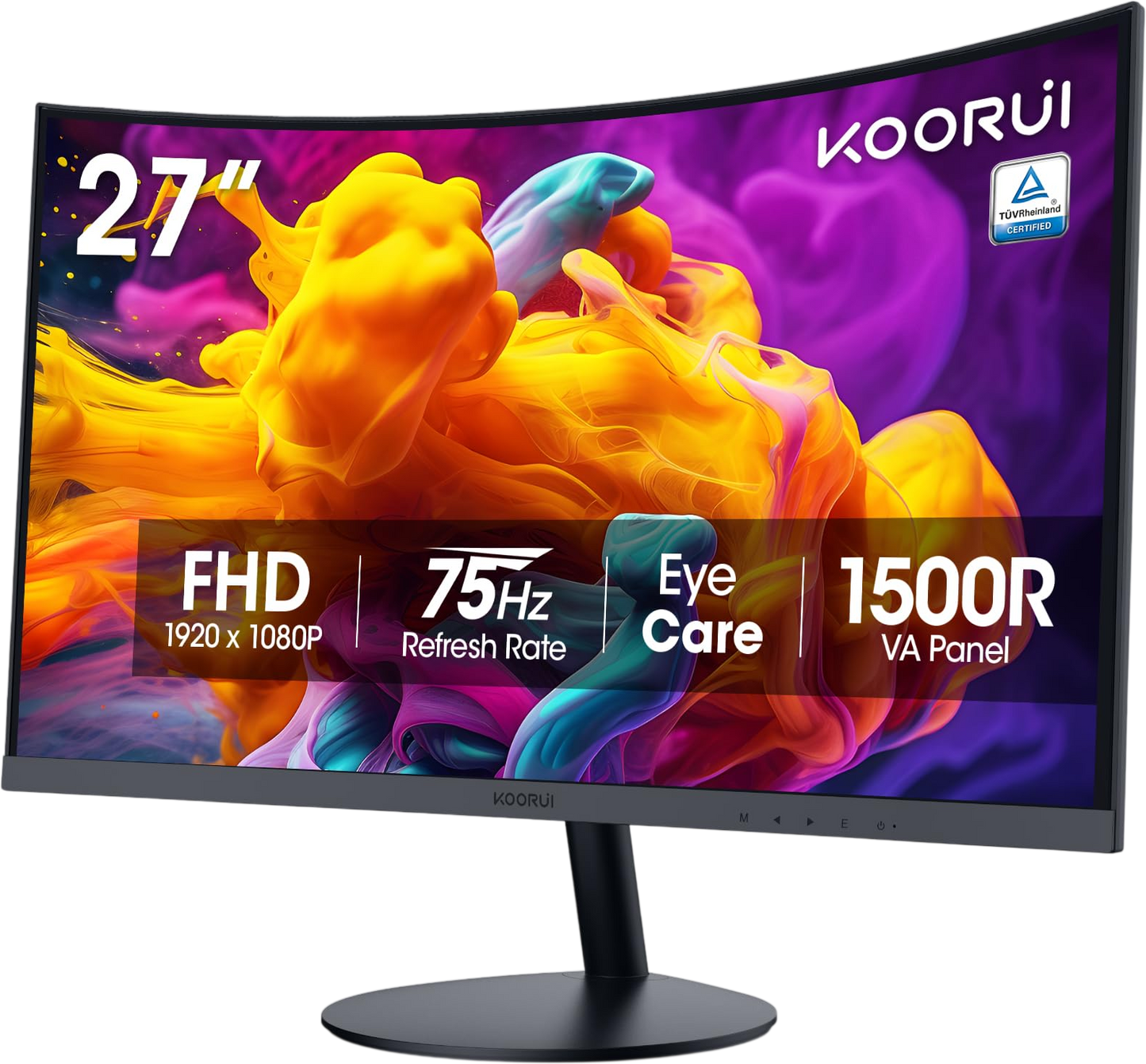 KOORUI 27 Inch Curved Monitor FHD 1080P 75Hz Computer Monitors, 1500R PC Screen with HDMI VGA, TÜV Rheinland Certified, Tilt Adjustable,1500R, Eye Care, Black, 27N5CA