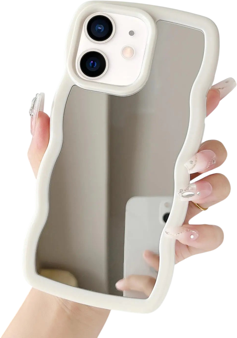 Jmltech for iPhone 11 Case Mirror Curly Wave Frame Shape Silicone Cute Shockproof Slim Thin Protective Phone Cases for iPhone 11