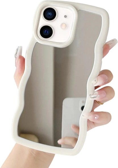 Jmltech for iPhone 11 Case Mirror Curly Wave Frame Shape Silicone Cute Shockproof Slim Thin Protective Phone Cases for iPhone 11