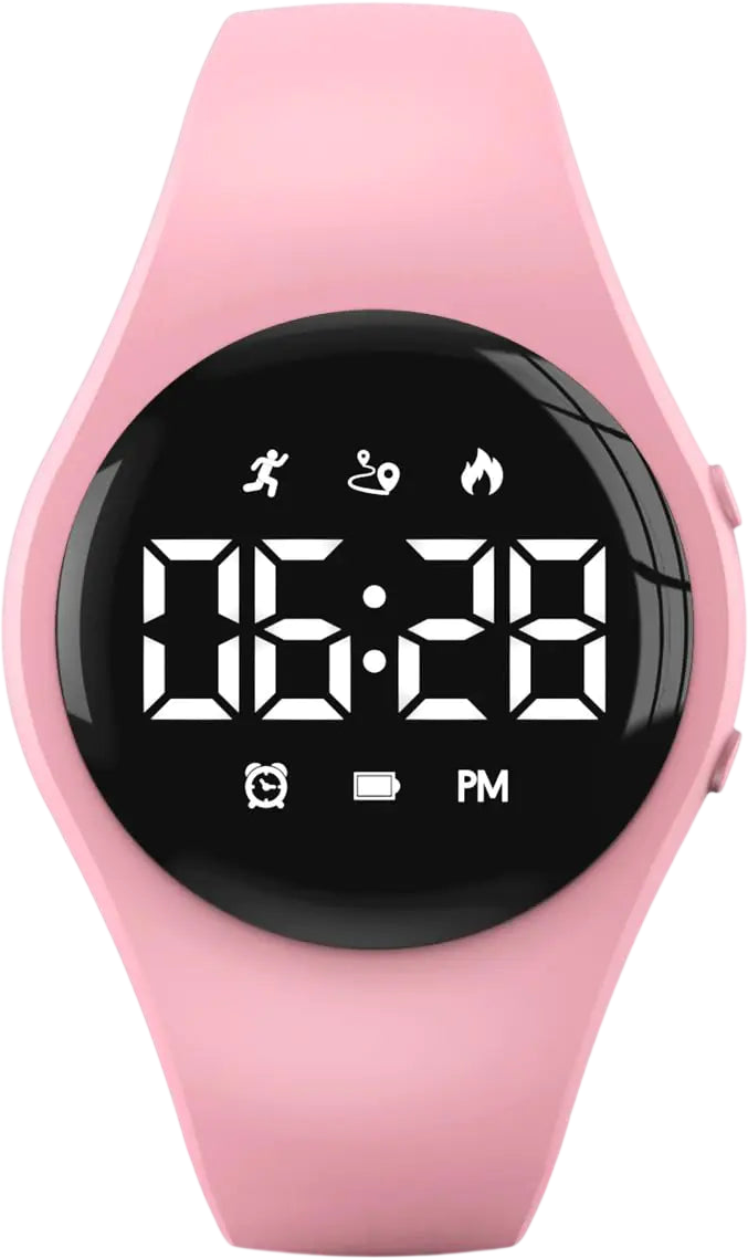 Kids Led Digital Pedometer Watch Steps Counter Waterproof Wristwatch Vibrating Alarm Clock Stopwatch Great Gift for Kids Children Teens Girls Boys (Pink)