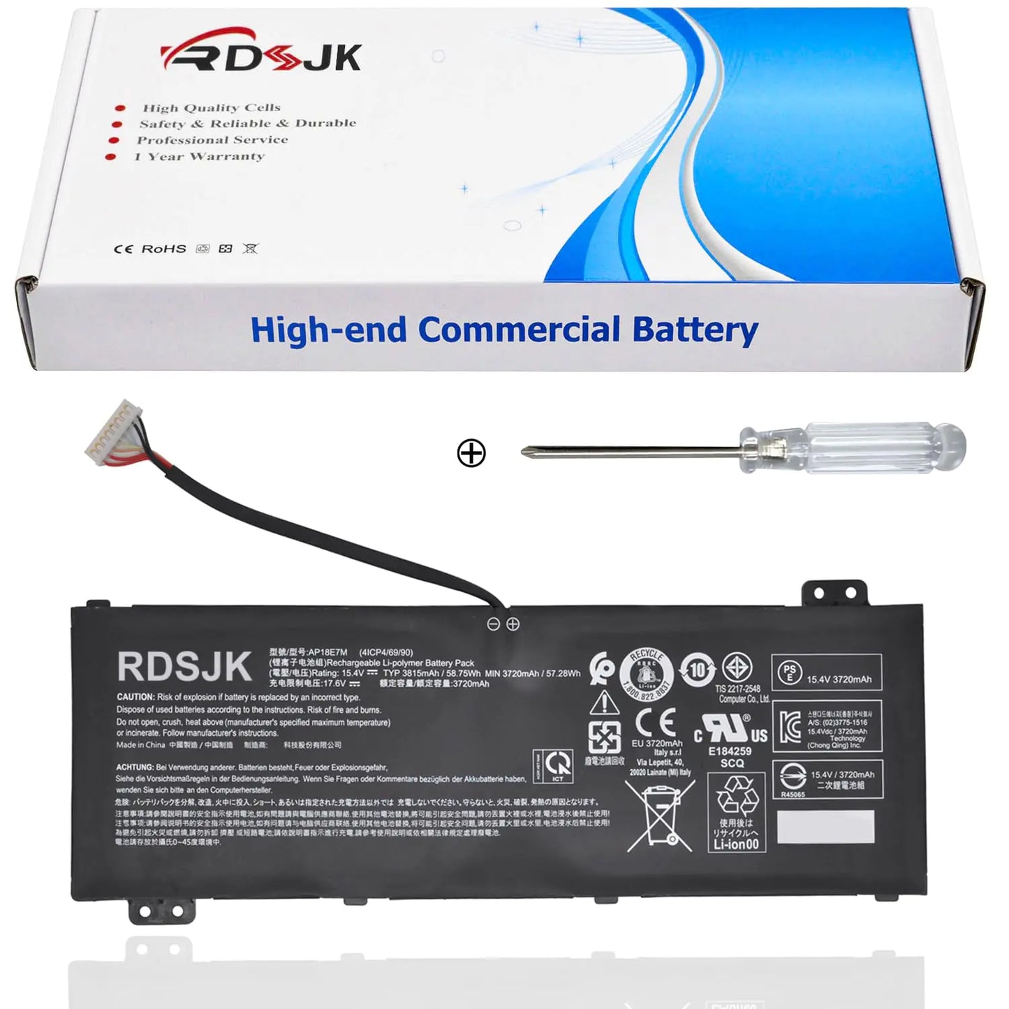 AP18E7M AP18E8M Laptop Battery for Acer Nitro 5 AN515-43 AN515-44 AN515-52 AN515-54 AN517-51 AN517-52 Nitro 7 AN715-51 Aspire 7 A715-74G Predator Helios 300 PH317-53 Triton 300 PT315-51 15.4V 58.75Wh