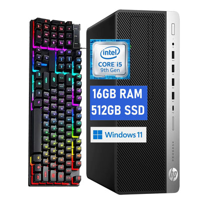 HP ProDesk 600G5 SFF Desktop Computer PC 600G5 Computer Core 9th 16GB RAM 512GB Solid State Drive RGB Keyboard Internal WiFi Windows11